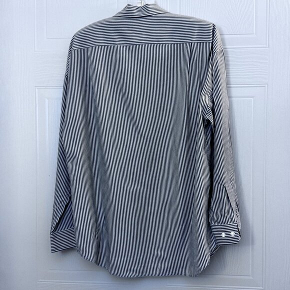 Dolce & Fabuloso 100% Silk Blouse Blue Stripes Long Sleeves Sz M - Picture 2 of 3